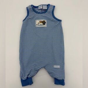 Vintage Baby B'Gosh Blue Striped Romper Squirrel Acorn Patch 90s 0-3M
